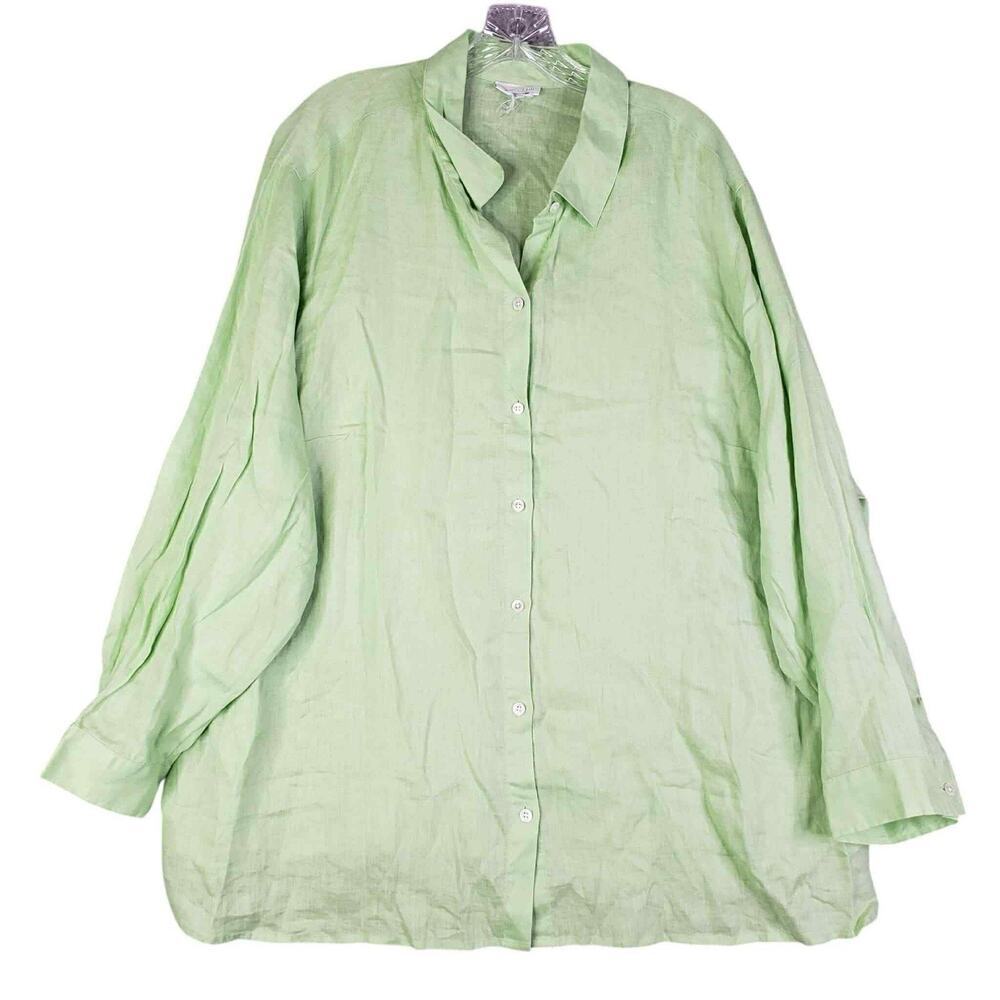 J Jill Love Linen Button Down Shirt Long Sleeve Plus Size 3X Green - Picture 2 of 8